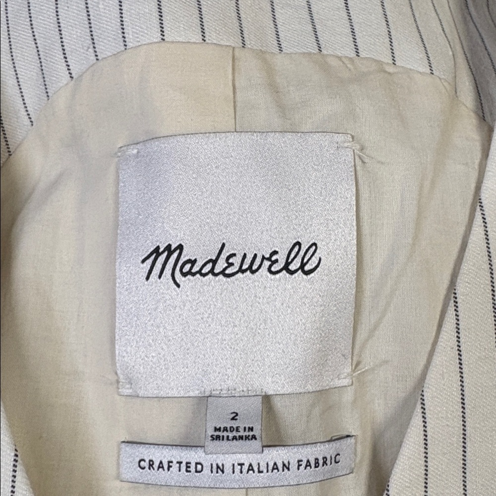 Madewell Cutaway Vest in Pinstripe Linen Blend Cream/Black Size 2 - Picture 7 of 7